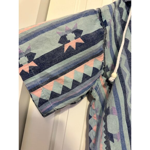 Vintage Quizz Hooded Aztec Pullover Shirt Large 1980s 100% Cotton Unisex Drawstr - Picture 4 of 8